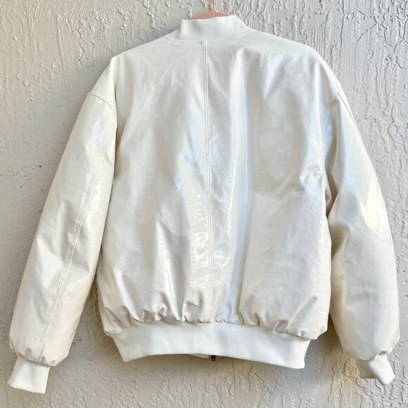 NWT Blessd Faux Leather Blake Patent Bomber Jacket Off White Women's Size XS/S - Picture 3 of 7